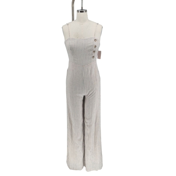 Urban Outfitters Pants - 01573 Urban Outfitters Striped Wide Leg Jumpsuit Ivory Blue Size 0 hipster